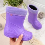 Jr. Befado purple galoshes with a sock