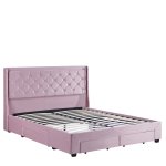 Κρεβάτι Διπλό ArteLibre ANNONA Ανοιχτό Ροζ Βελούδο (Στρώμα 160x200cm) 1τεμ