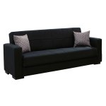 Kαναπές κρεβάτι Vox pakoworld 3θέσιος ύφασμα βελουτέ μαύρο 212x77x80εκ 1τεμ