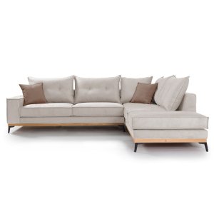Γωνιακός καναπές αριστερή γωνία Luxury II pakoworld ύφασμα cream-mocha 290x235x95εκ 1τεμ