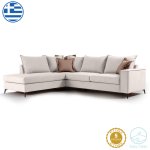 Γωνιακός καναπές δεξιά γωνία Romantic pakoworld ύφασμα cream-mocha 290x235x95εκ 1τεμ