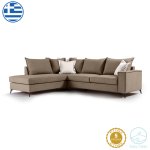 Γωνιακός καναπές δεξιά γωνία Romantic pakoworld ύφασμα mocha-cream 290x235x95εκ 1τεμ
