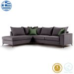 Γωνιακός καναπές δεξιά γωνία Romantic pakoworld ύφασμα ανθρακί-κυπαρισσί 290x235x95εκ 1τεμ