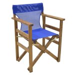 Καρέκλα-πολυθρόνα σκηνοθέτη Retto pakoworld μασίφ ξύλο οξιάς καρυδί-πανί μπλε 1τεμ
